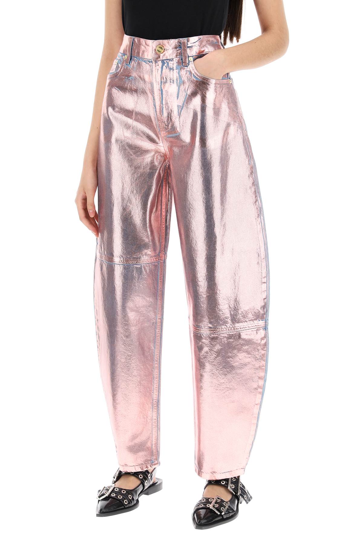 Curved Leg Jeans In Foil Denim  - Metallic