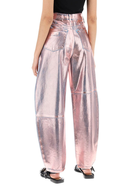 Curved Leg Jeans In Foil Denim  - Metallic