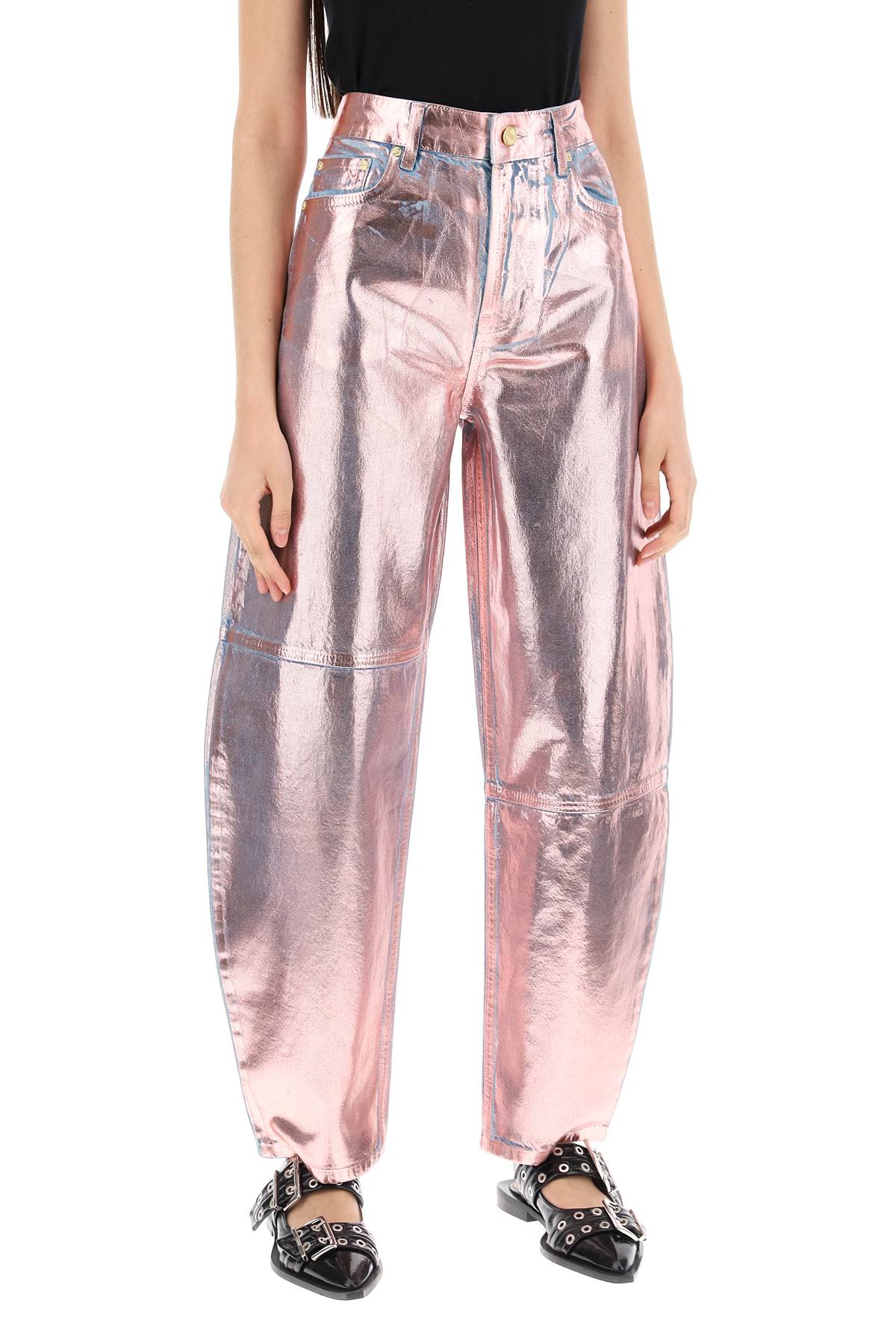 Curved Leg Jeans In Foil Denim  - Metallic