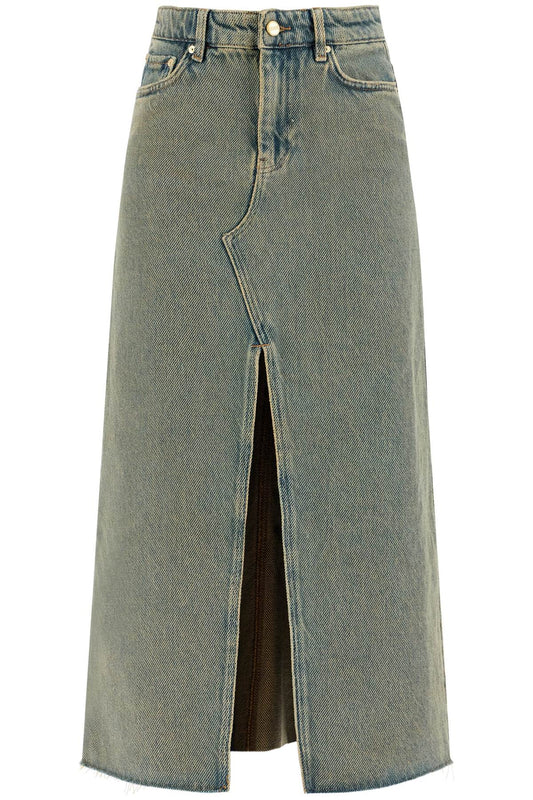 Long Overdyed Denim Maxi Skirt  - Blue