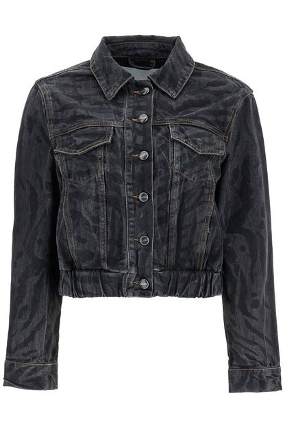 Cut\n\nshort Denim Jacket With Laser-cut  - Black