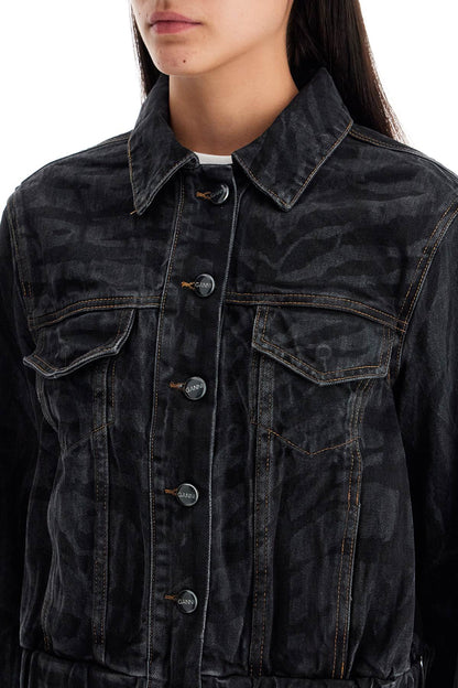 Cut\n\nshort Denim Jacket With Laser-cut  - Black