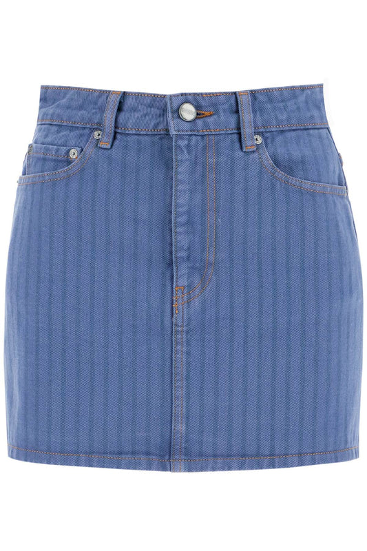 "striped Overdyed Denim Mini  - Blue