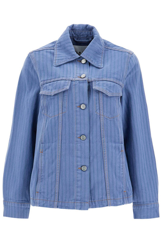 "striped Overdyed Denim Jacket  - Blue