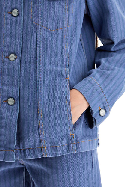 "striped Overdyed Denim Jacket  - Blue