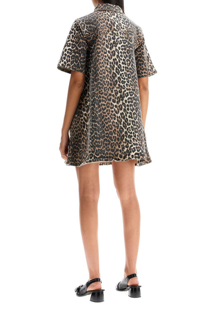 'mini Animal Print Denim Dress'  - Marrone