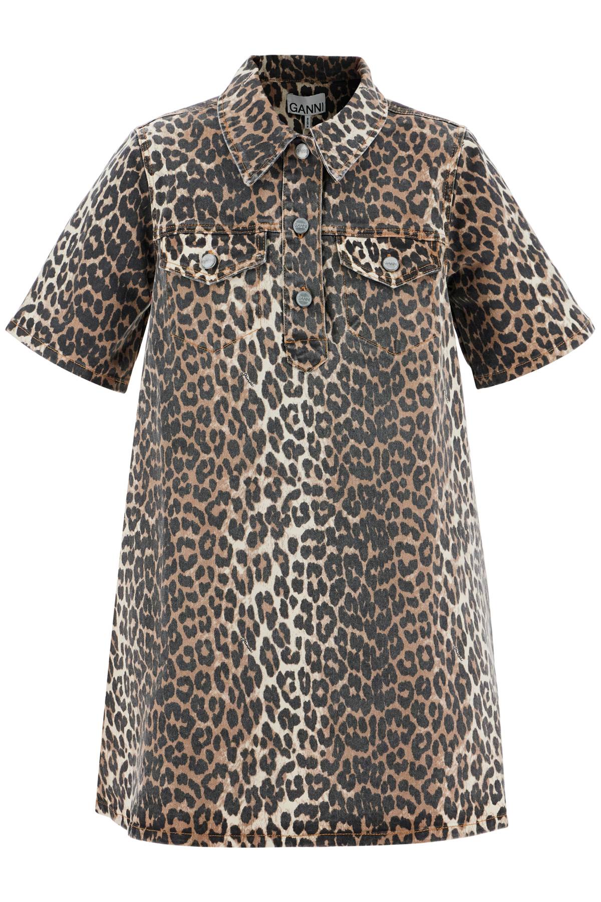 'mini Animal Print Denim Dress'  - Marrone