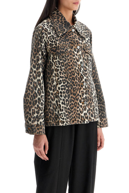 "leopard Print Denim Jacket"  - Brown