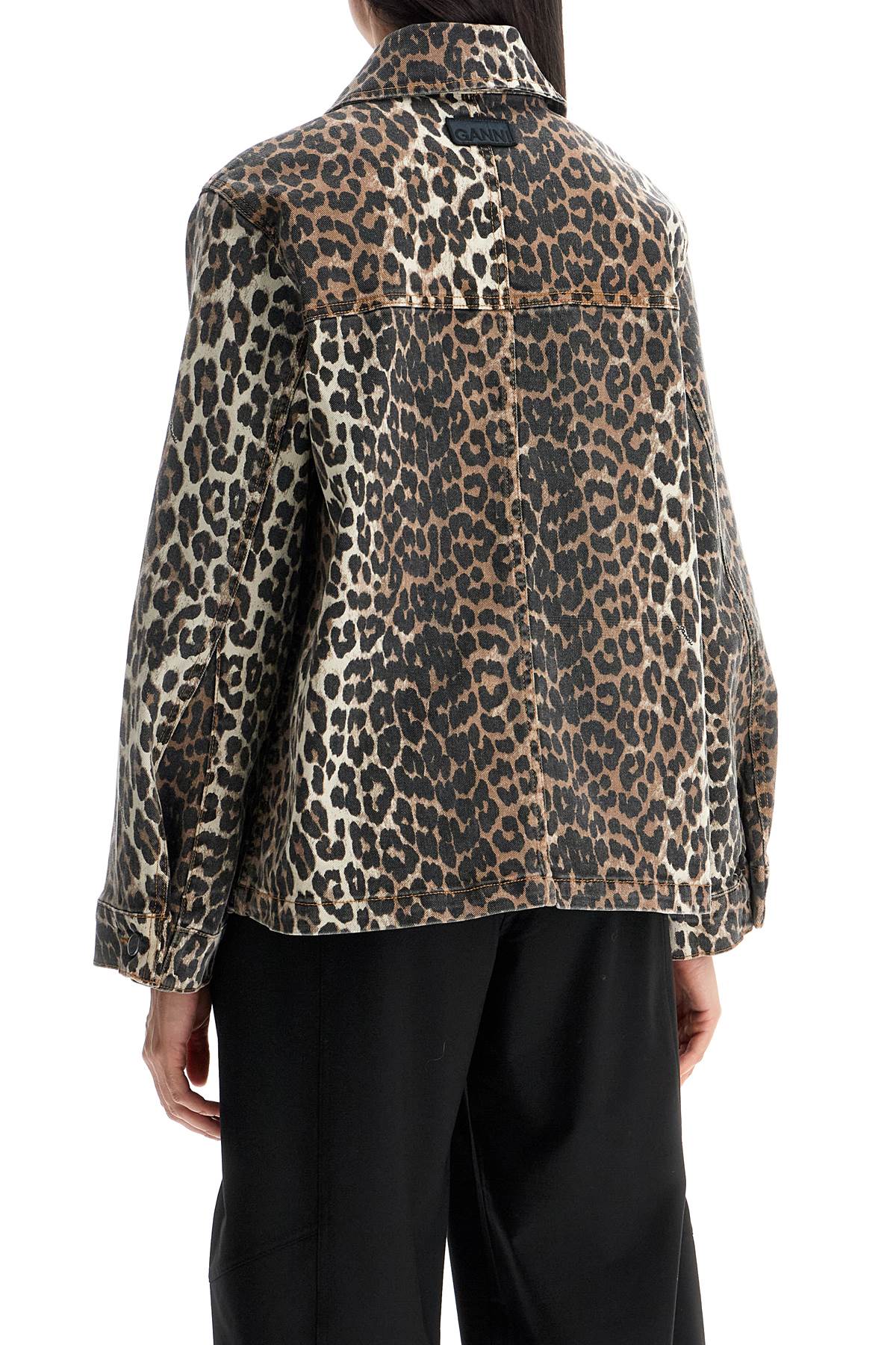 "leopard Print Denim Jacket"  - Brown