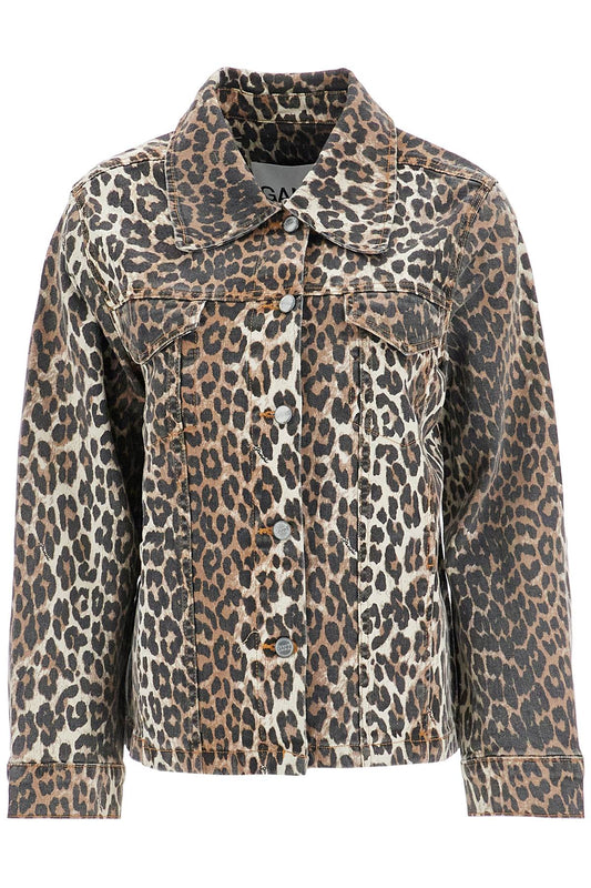 "leopard Print Denim Jacket"  - Brown