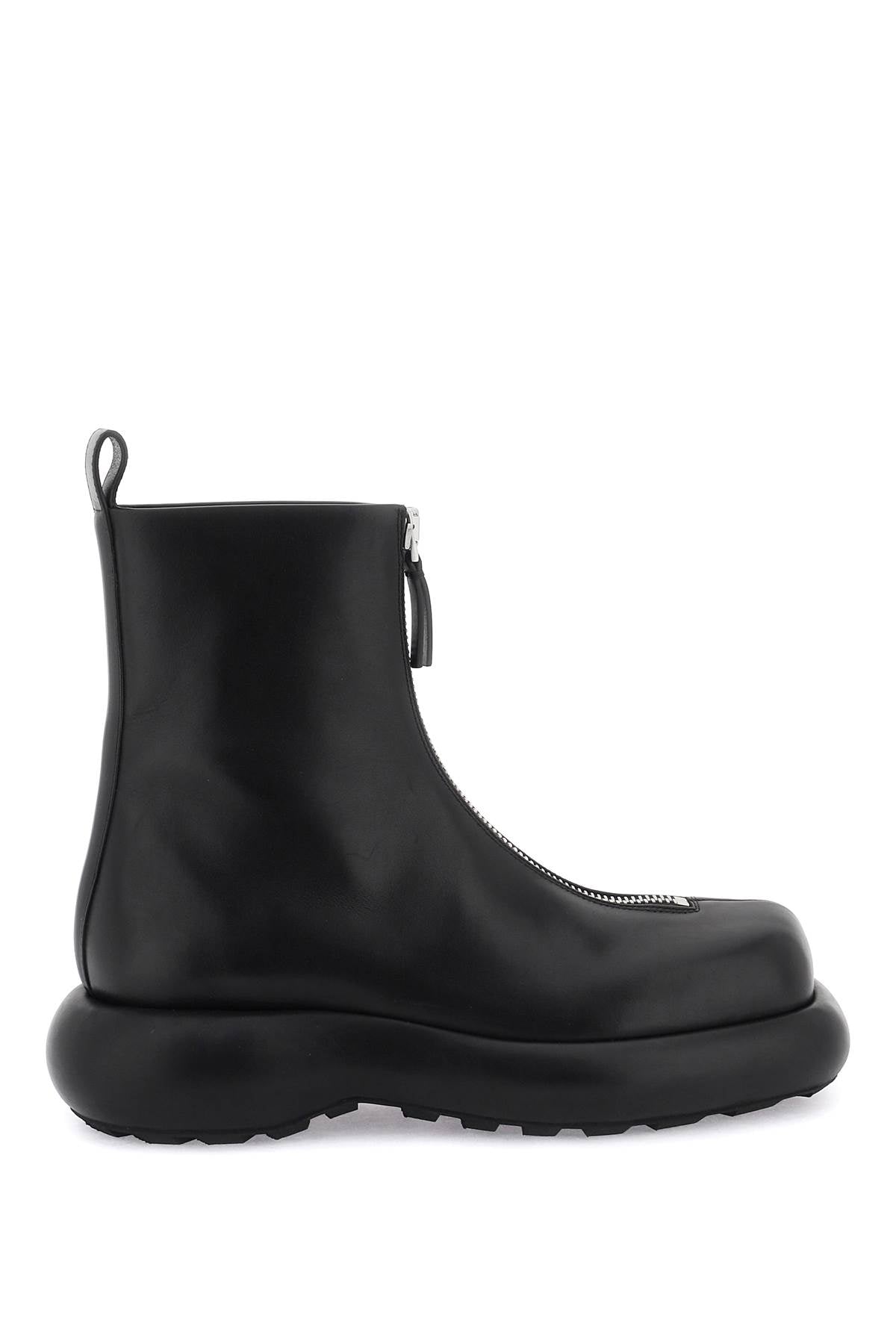 Zippered Leather Ankle Boots  - Nero