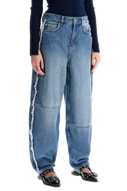 Distressed Barrel Jeans With  - Blue