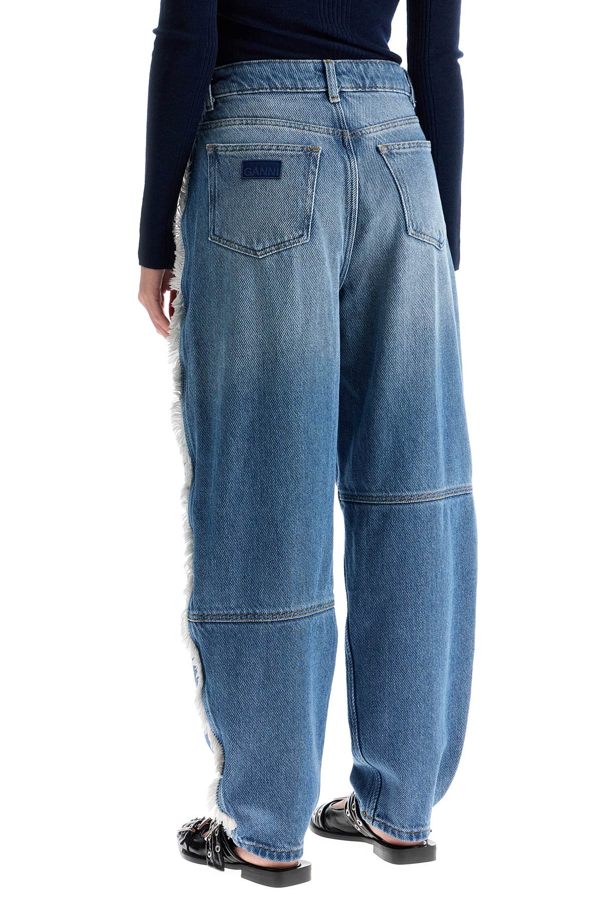 Distressed Barrel Jeans With  - Blue