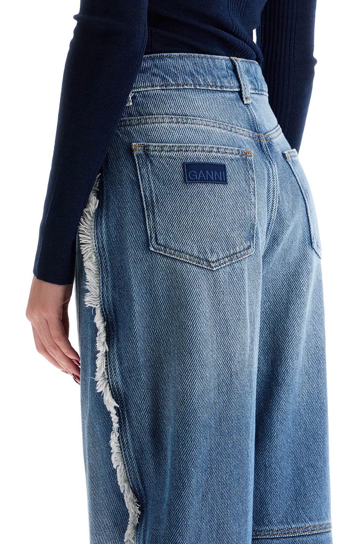 Distressed Barrel Jeans With  - Blue