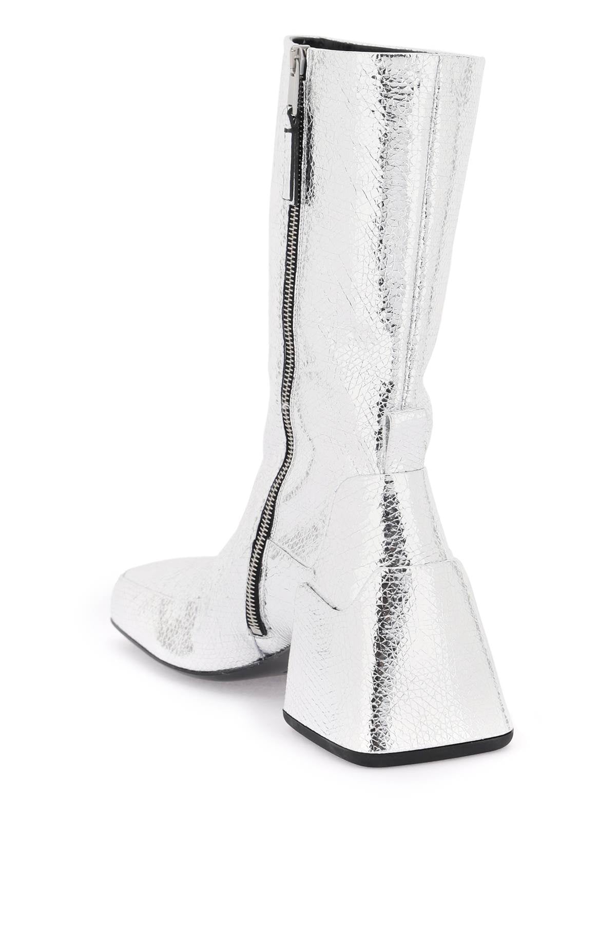 Cracked-effect Laminated Leather Boots  - Silver