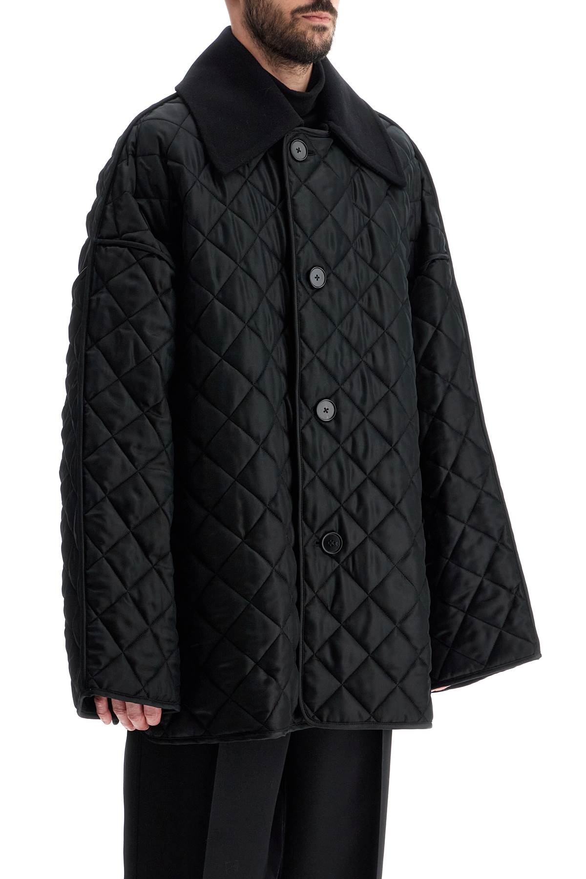 Quilted Maxi Jacket With Detachable  - Black