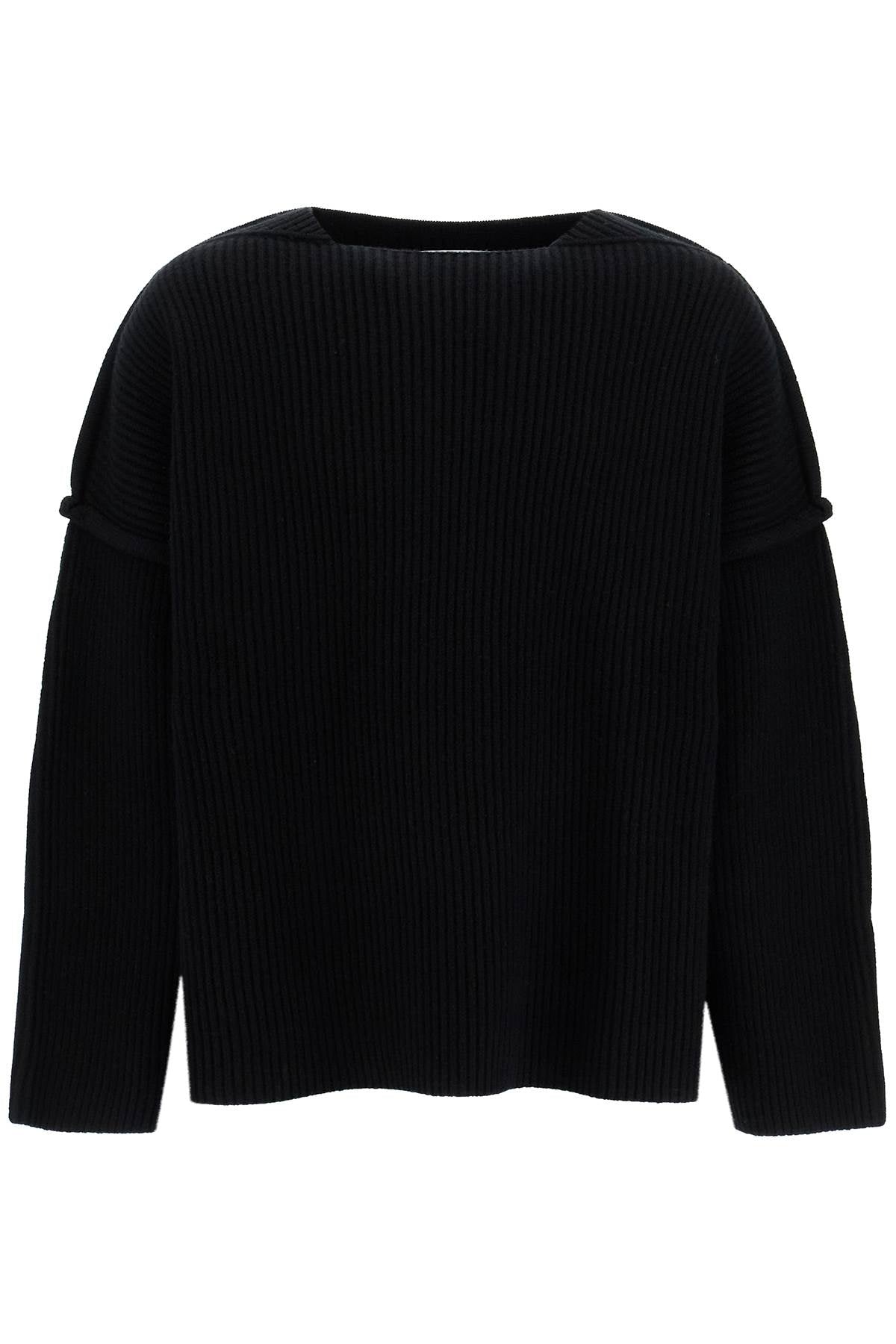 "oversized Ribbed Wool Pul  - Black