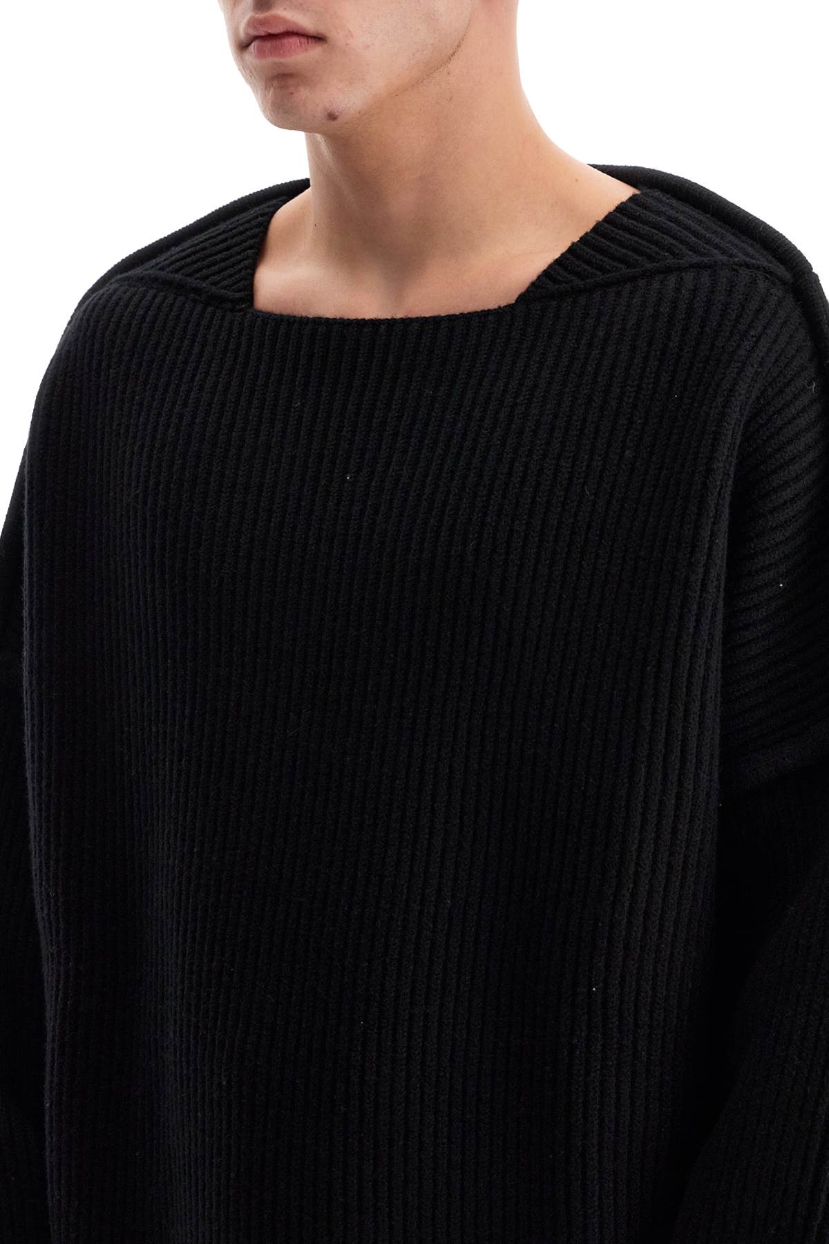 "oversized Ribbed Wool Pul  - Black