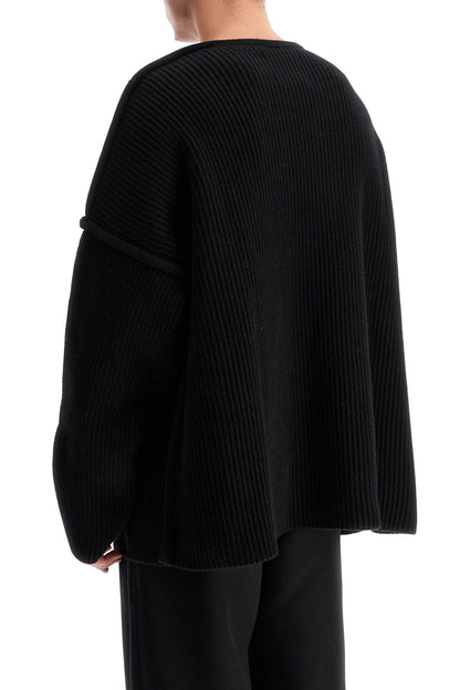 "oversized Ribbed Wool Pul  - Black