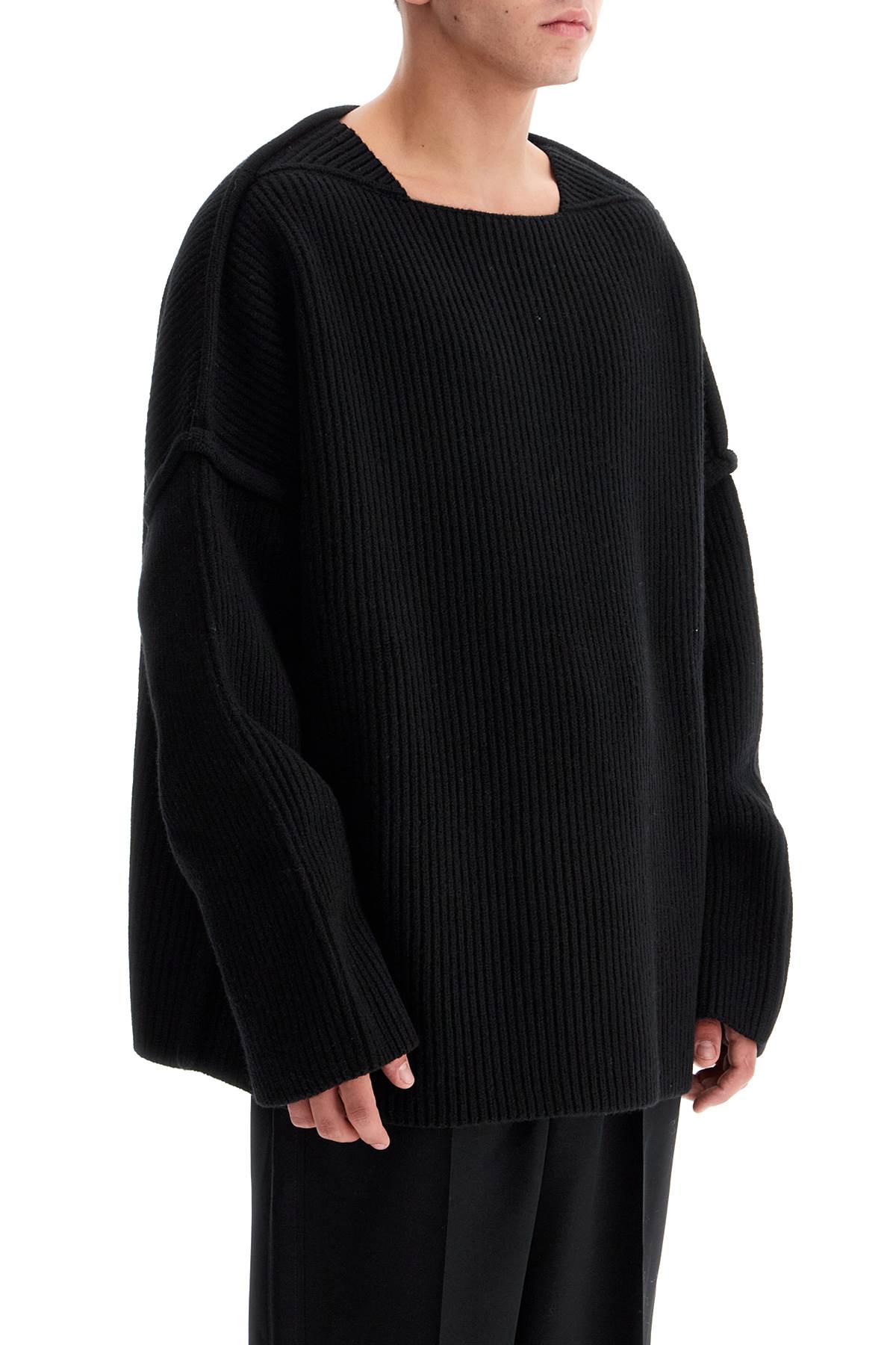 "oversized Ribbed Wool Pul  - Black