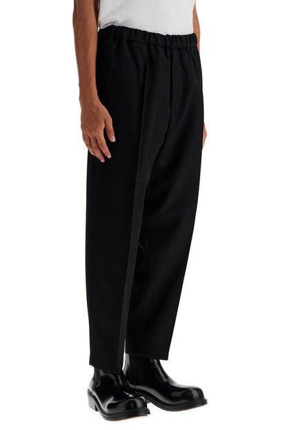 Tapered Wool Twill Trousers  - Black