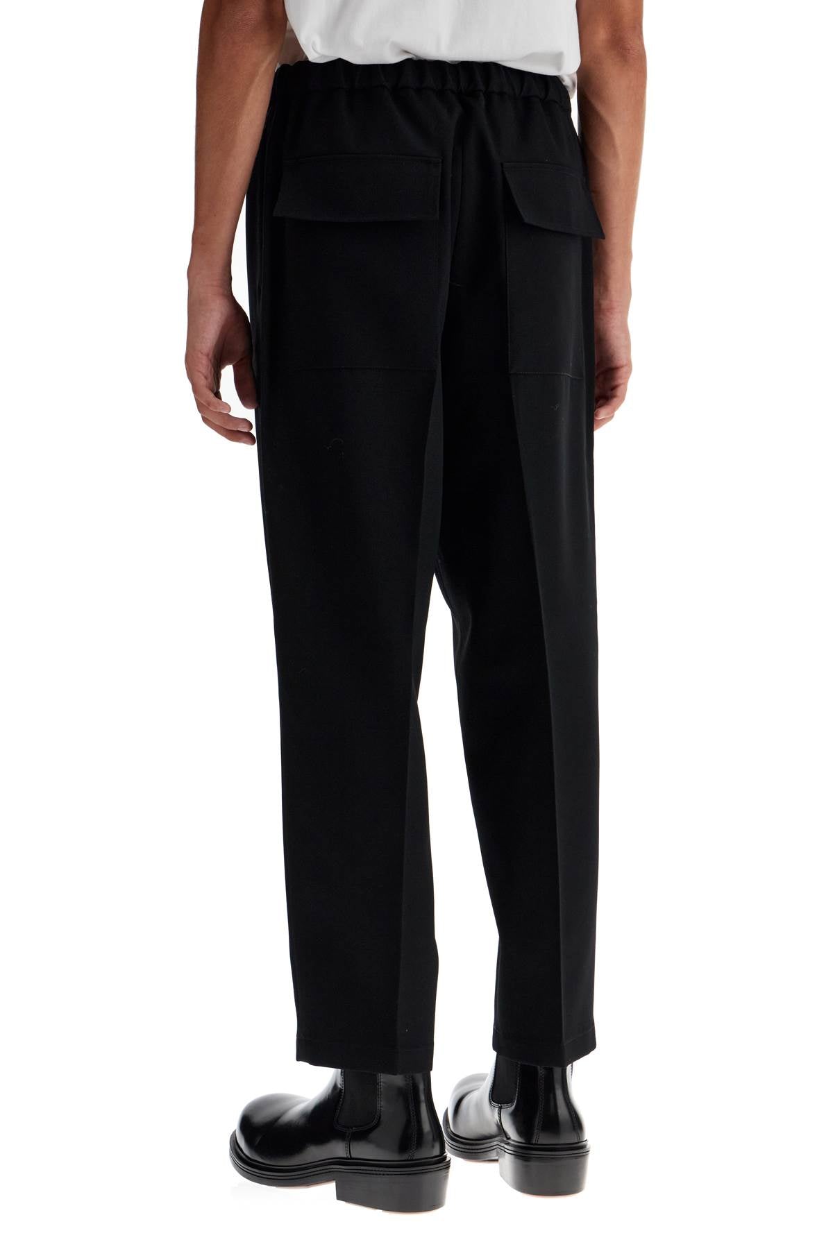 Tapered Wool Twill Trousers  - Black