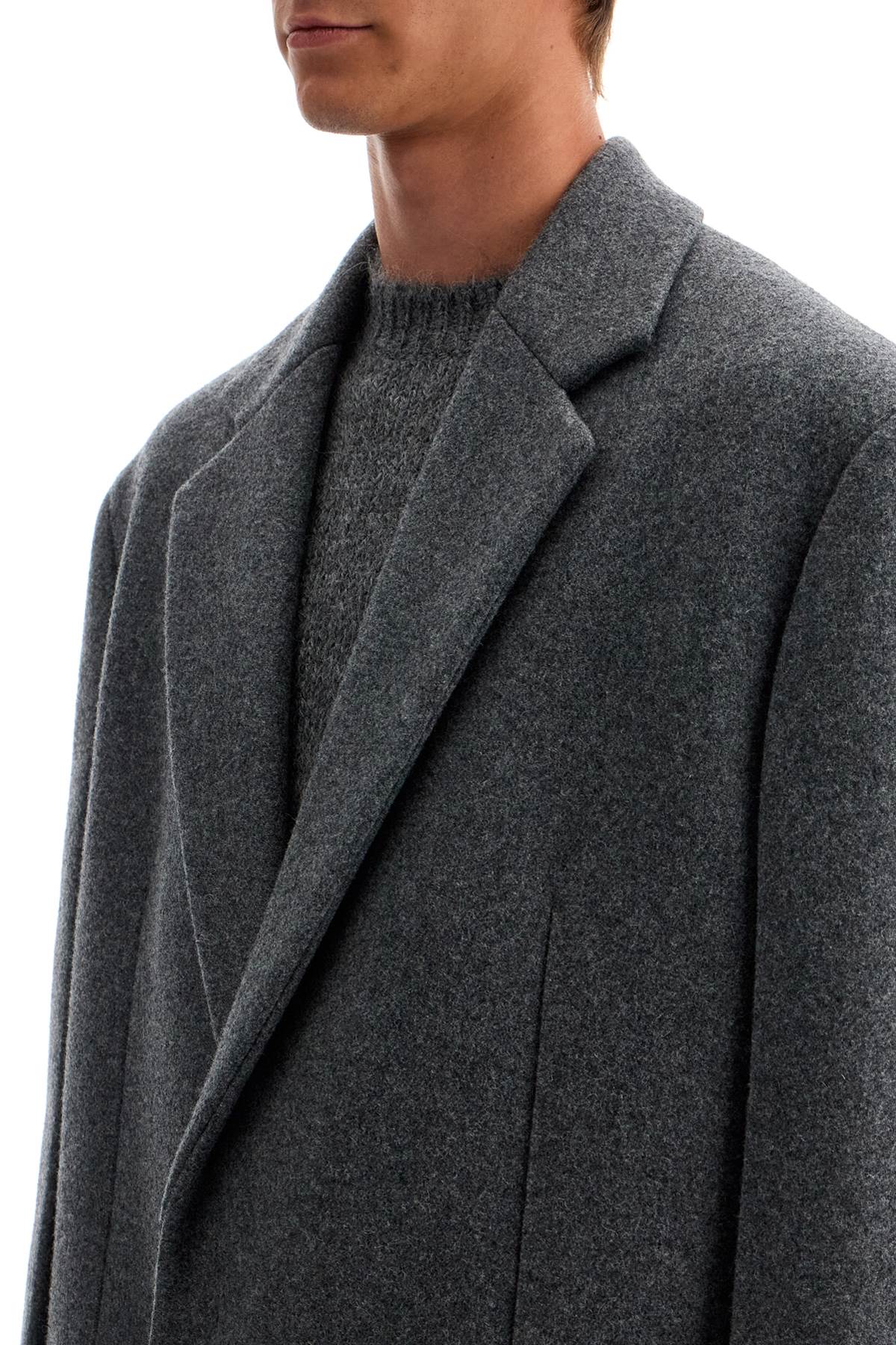 Long Felted Wool Coat  - Grey