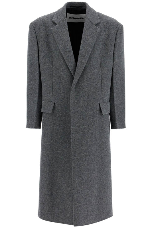 Long Felted Wool Coat  - Grey