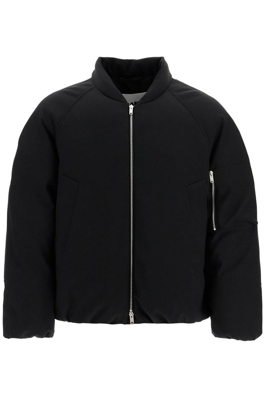 Padded Feather Bomber Jacket  - Black