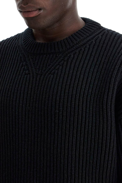 "oversized Ribbed Wool Pul  - Black