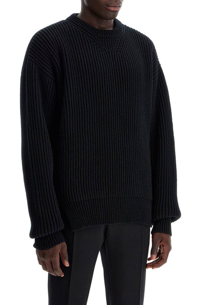 "oversized Ribbed Wool Pul  - Black