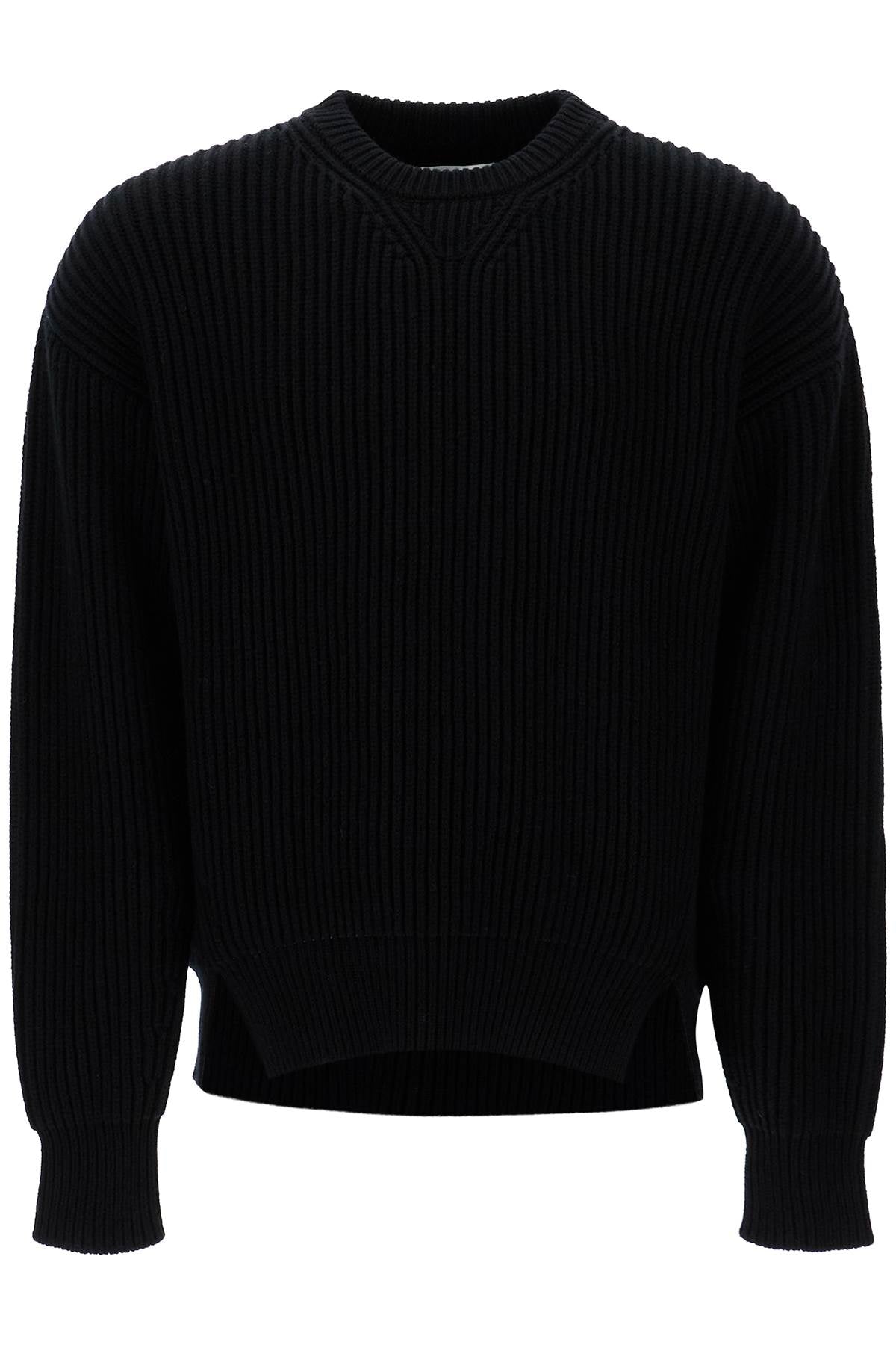 "oversized Ribbed Wool Pul  - Black