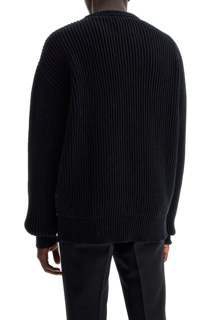 "oversized Ribbed Wool Pul  - Black