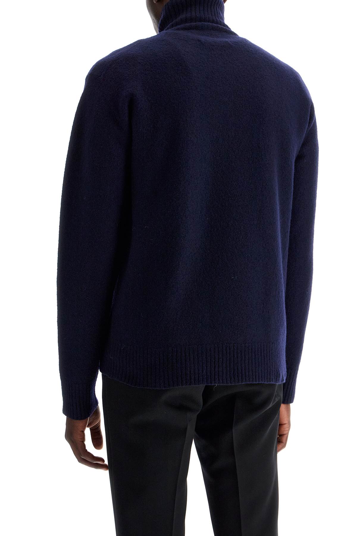 High-neck Wool Pullover Sweater  - Blue