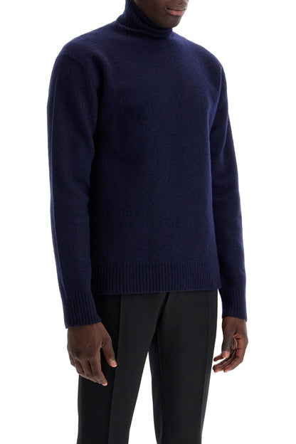 High-neck Wool Pullover Sweater  - Blue