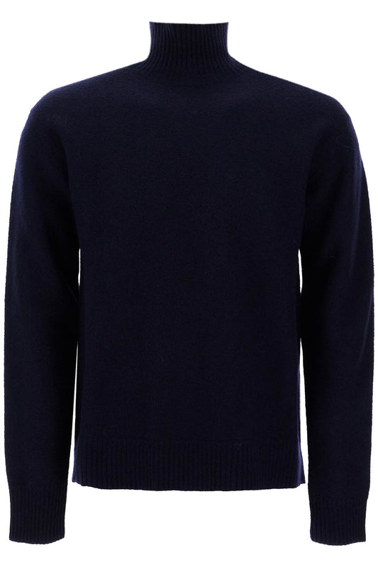 High-neck Wool Pullover Sweater  - Blue