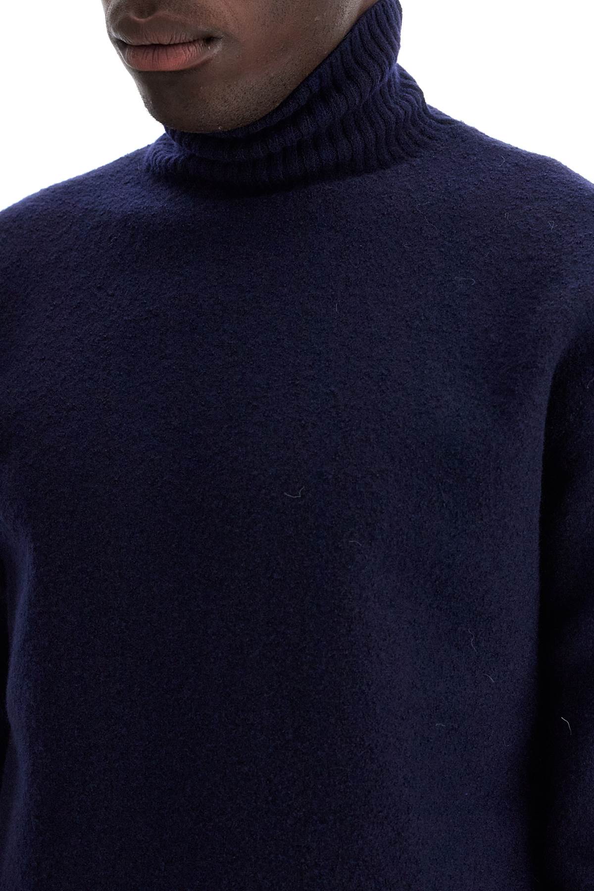 High-neck Wool Pullover Sweater  - Blue