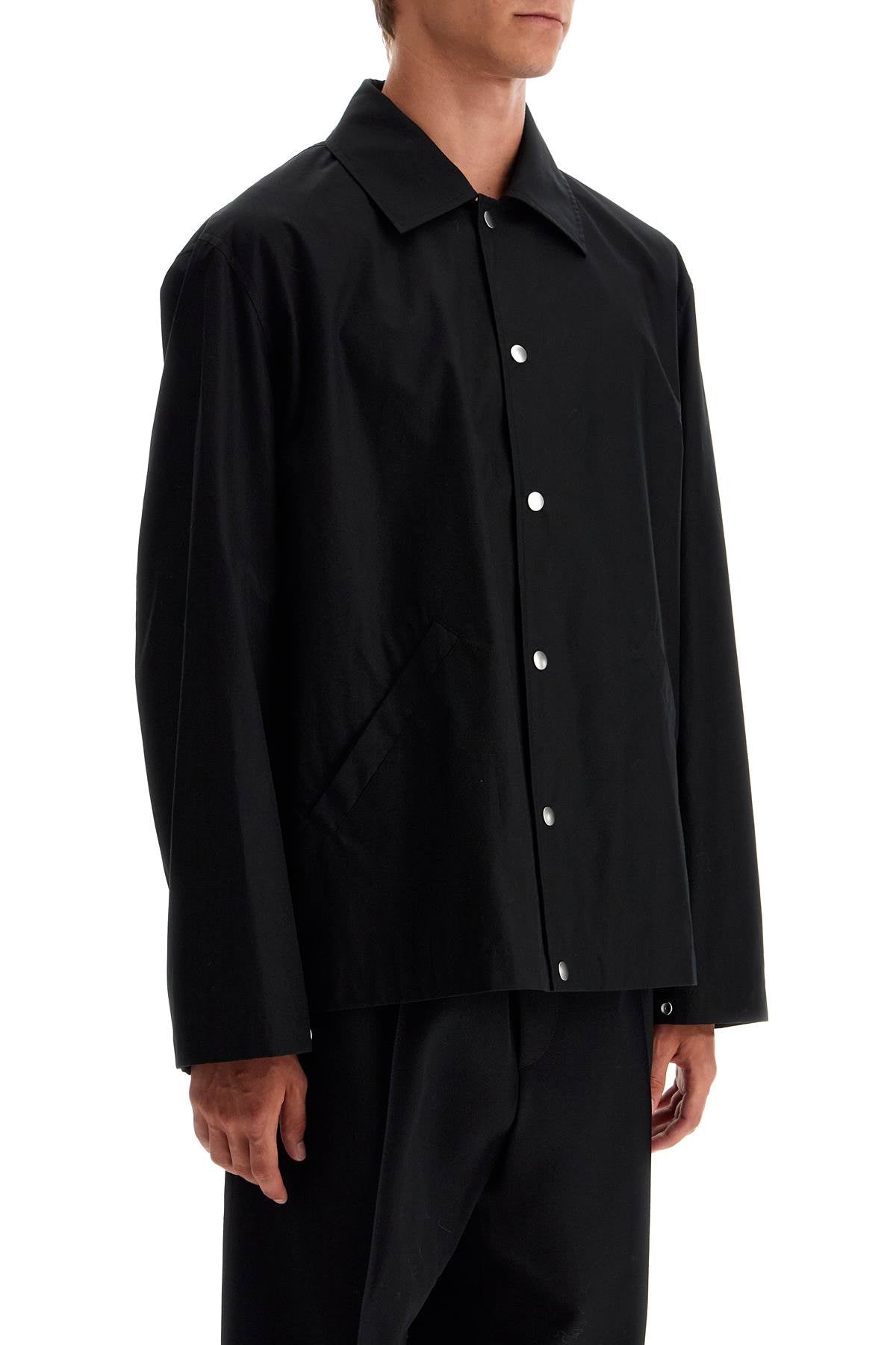 Cotton Logo Overshirt With  - Black