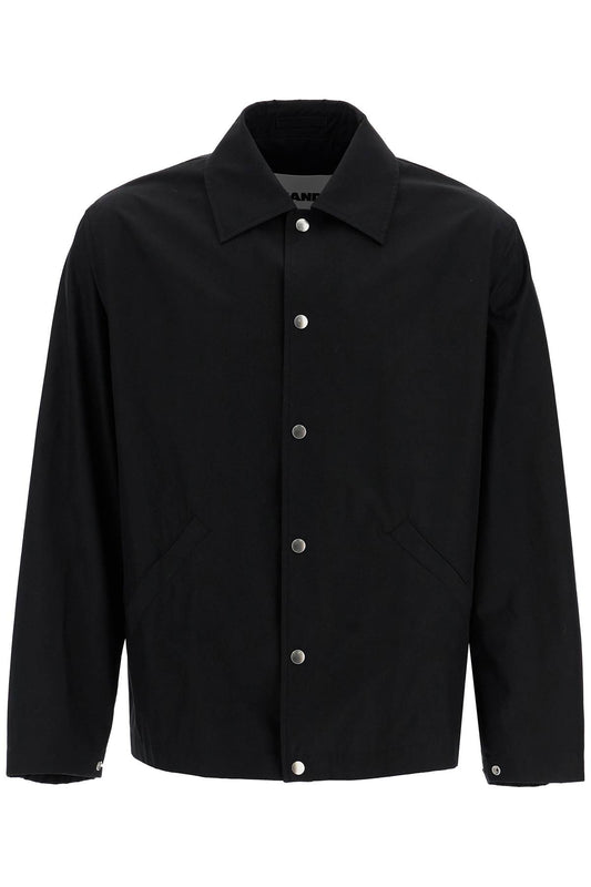 Logo Print Popeline Overshirt  - Black