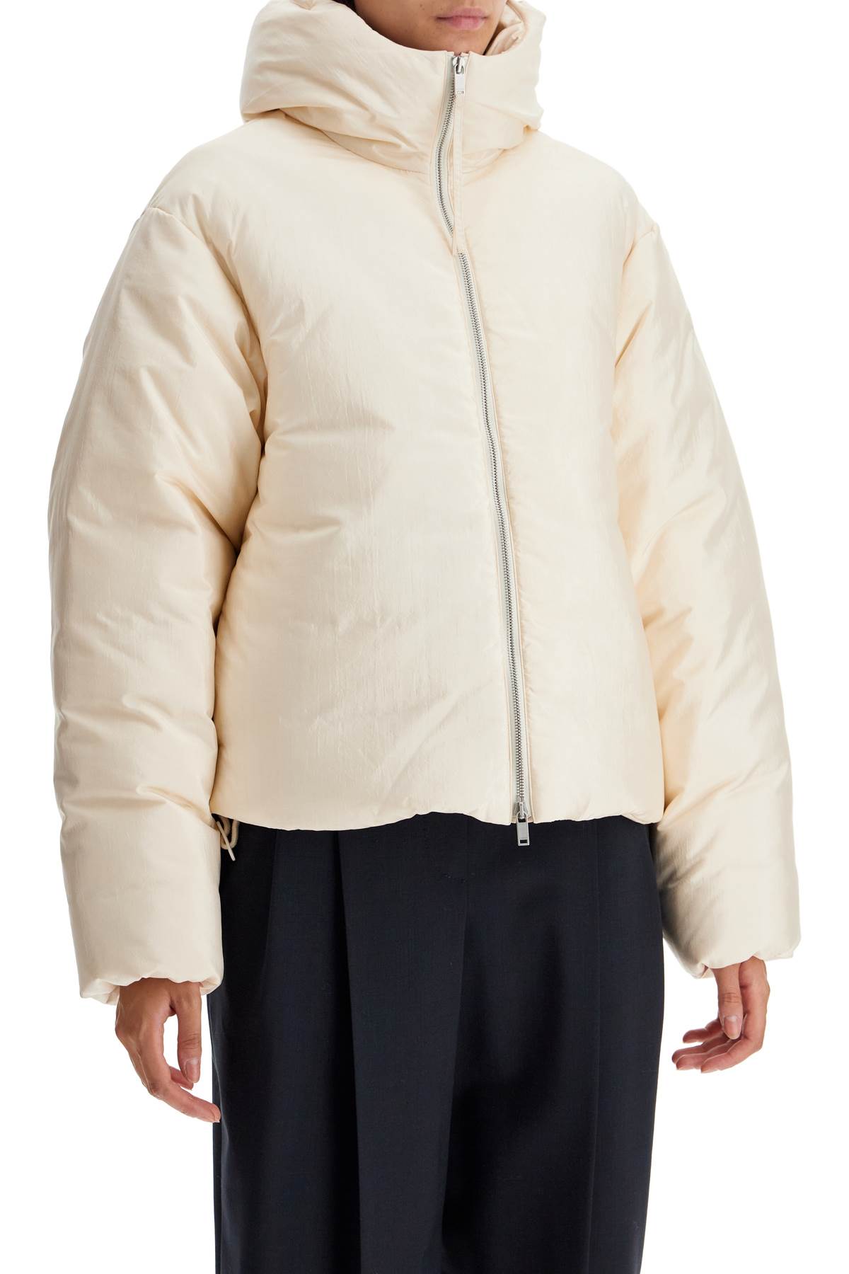 Short Down Jacket In Habotai Silk Blend  - Neutro