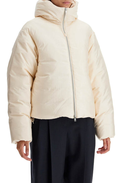 Short Down Jacket In Habotai Silk Blend  - Neutro