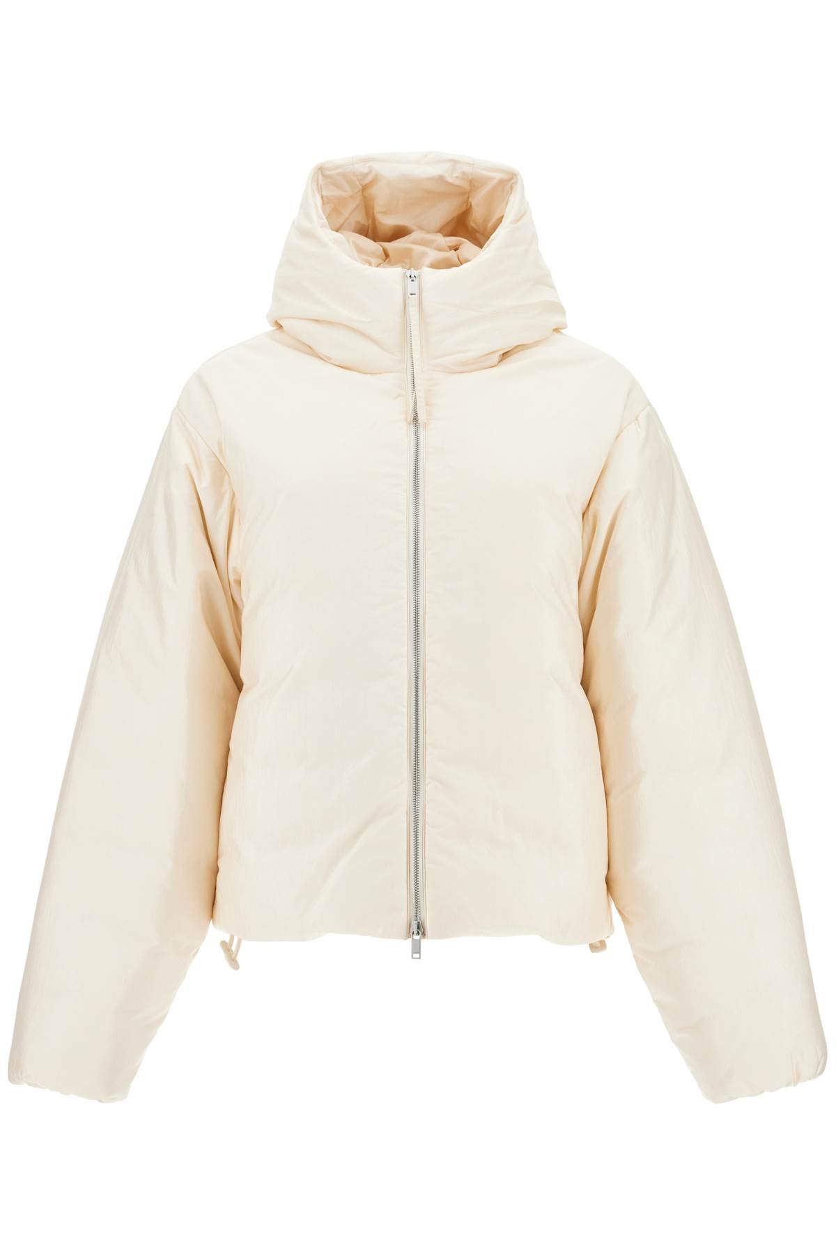 Short Down Jacket In Habotai Silk Blend  - Neutro