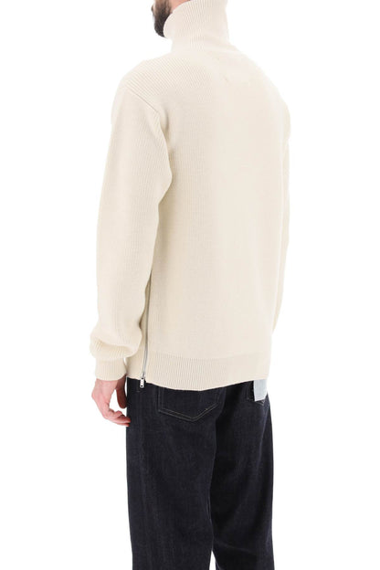 Side Zip High Neck Sweater  - Bianco