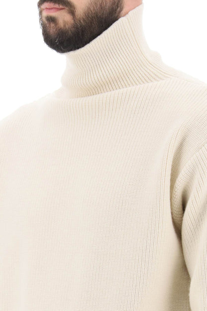 Side Zip High Neck Sweater  - Bianco