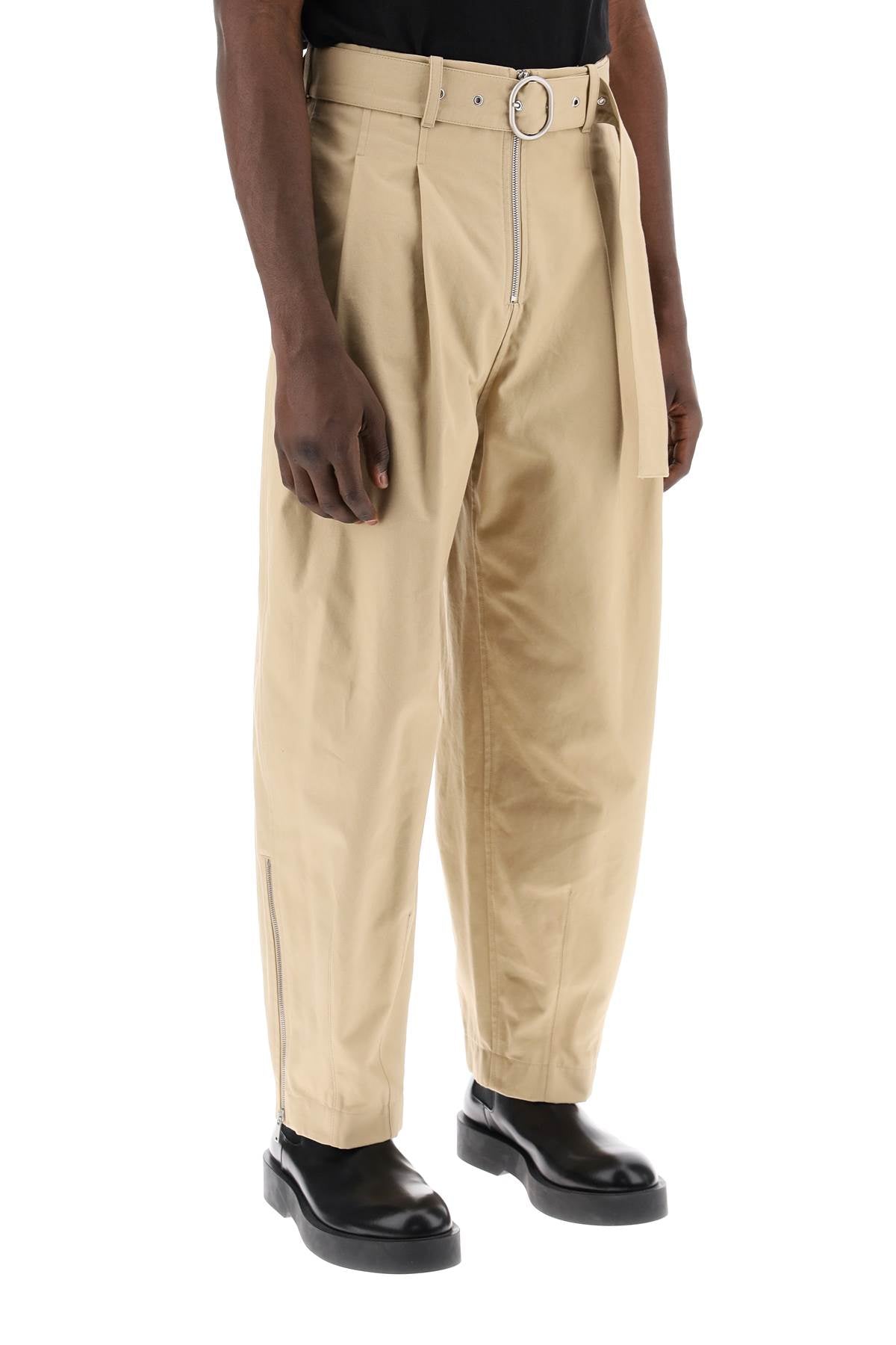 Cotton Pants With Removable Belt  - Beige