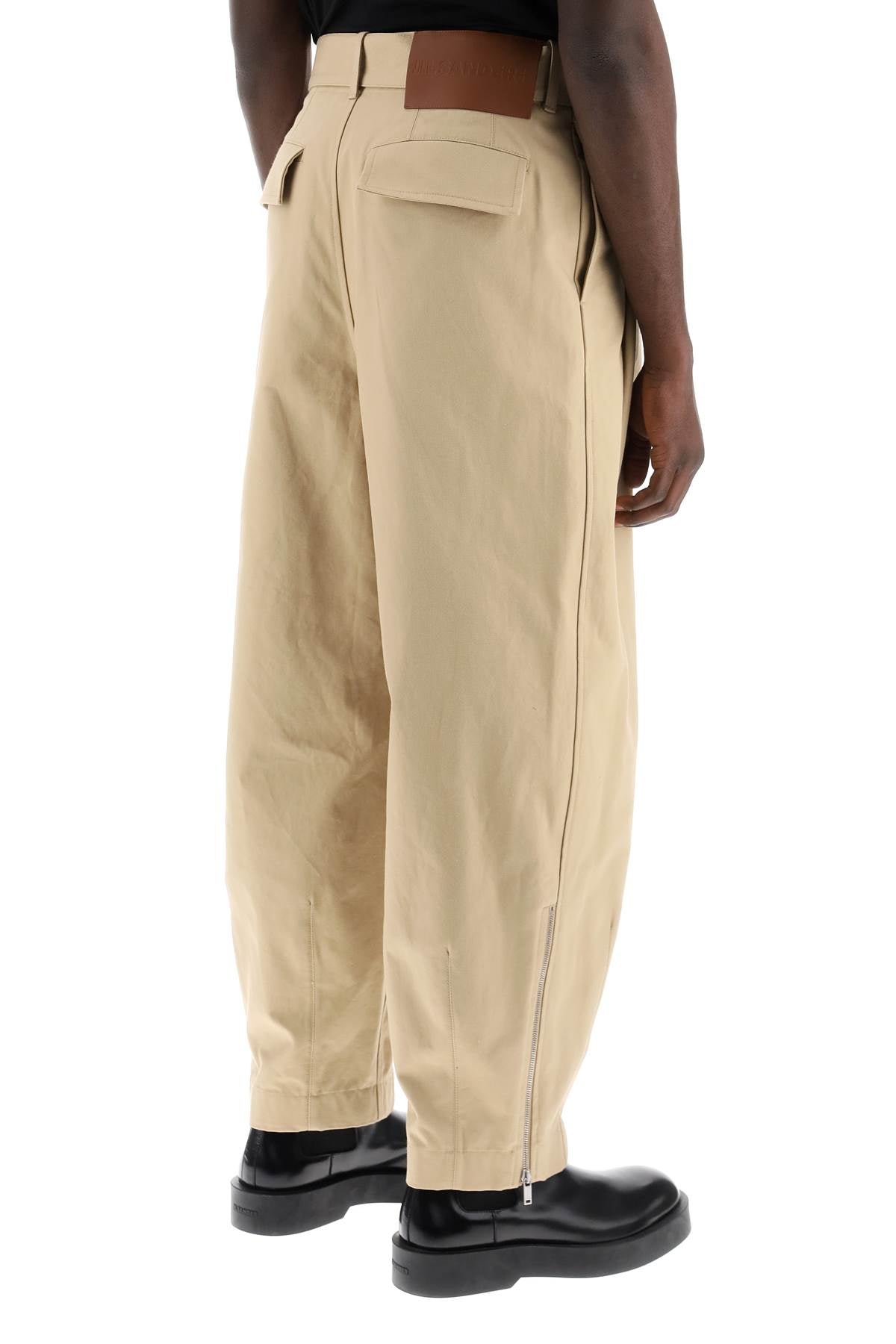 Cotton Pants With Removable Belt  - Beige