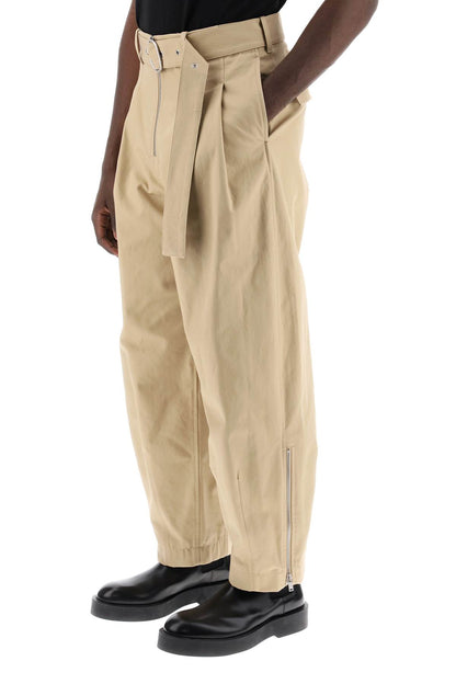 Cotton Pants With Removable Belt  - Beige