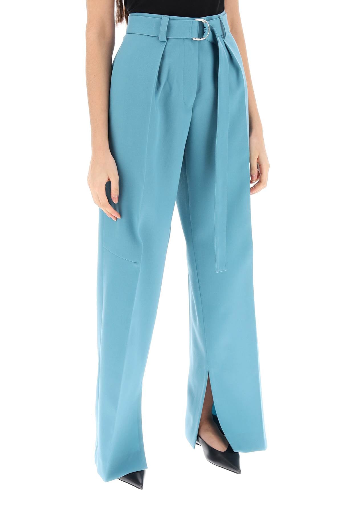 Wide Leg Pants In Light Wool  - Light Blue