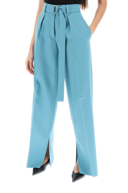 Wide Leg Pants In Light Wool  - Light Blue