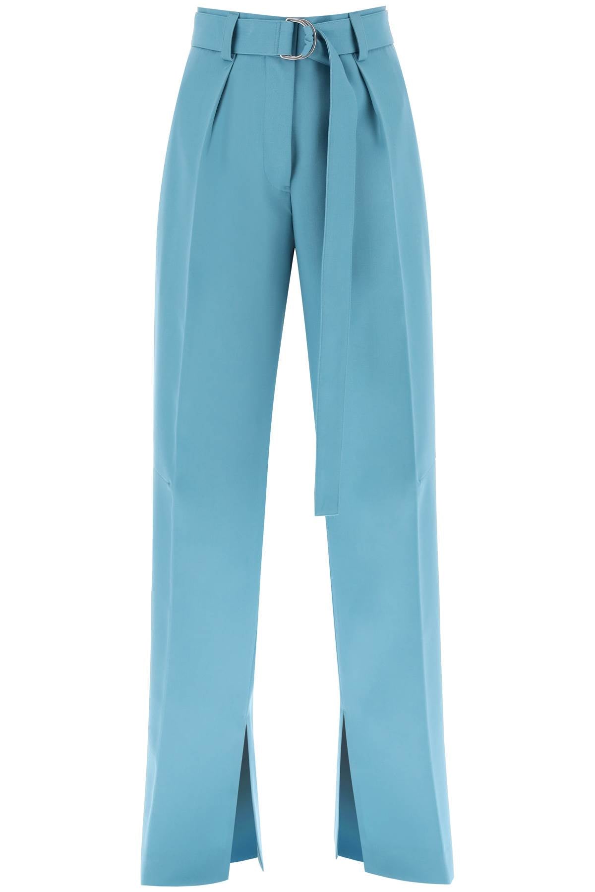 Wide Leg Pants In Light Wool  - Light Blue